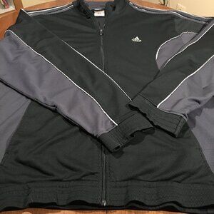 Adidas black gray zip up jacket long sleeve collared breathable 2XL XXL 00's